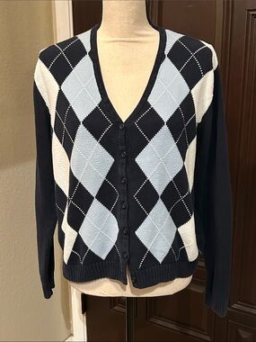 Brandy Melville Blue White Argyle Cardigan Sweater